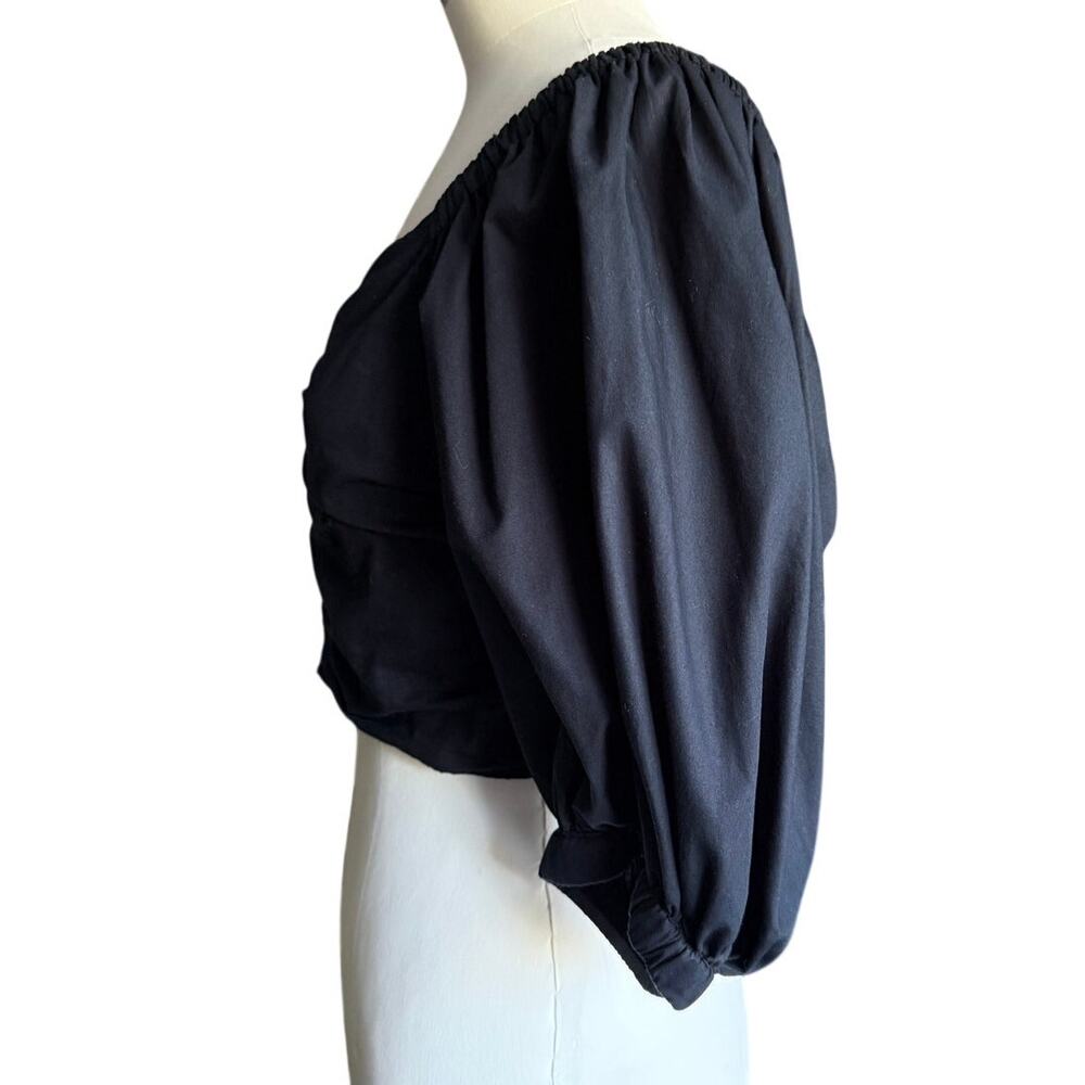 Abercrombie & Fitch Ruched Sweetheart Top Black Size M Puff Sleeve Cropped 464 - Picture 2 of 5
